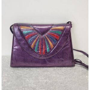 Vintage Womens Purple w Multicolor Rainbow Crossbody Handbag